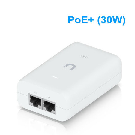 Ubiquiti U-PoE+ PoE Adapter 48V DC (30W), Output Voltage 48V DC @ 0.65A, Gigabit 10/100/1000 Mbps, Surge, Peak Pulse, and Overcurrent Protection