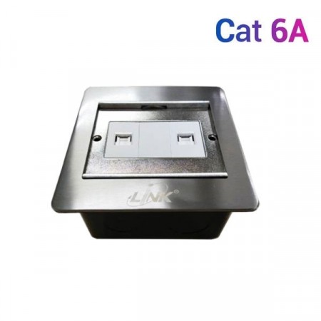 Link US-2062A CAT.6A Floor Outlet Stainless w/LINK, 2 Port CAT.6A Jack Outlet (Loaded), Gasket IP44, Metallic Color