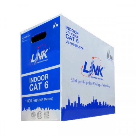 Link US-9106BLSZH UTP CAT6 Indoor Cable, 23 AWG, Bandwidth 250MHz w/Cross Filler, LSZH, Blue Color, 305M/Box