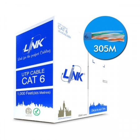 Link US-9126LSZH CAT6 Indoor UTP Ultra Cable, Bandwidth 600MHz Patch Cord, 24 AWG, CM Blue Color, 305 M./Pull Box *ส่งฟรีเขต กทม.