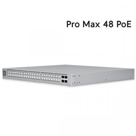 Ubiquiti USW-Pro-Max-48-PoE (720W) 48-Port Layer 3 Etherlighting Switch 2.5 GbE and PoE++ Output. Power Budget 720W, + 4 Ports 10G SFP+, LCM display 1.3" Touchscreen