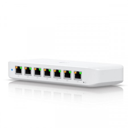 Ubiquiti USW-Ultra-210W (202W)  Compact, Layer 2, 8-port GbE PoE Switch with Versatile Mounting Options., 7 Port GbE PoE+ output + 1 GbE port with optional PoE++ input