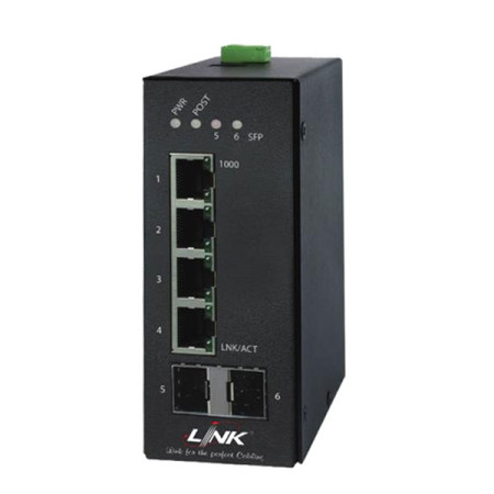 Link UT-1319A Fiber Gigabit Media Converter Hardened Type, 10/100/1000 Mbps, 4-Port RJ45, 2-SFP Slot (Blank)