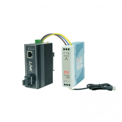 Link UT-0215MI-RS20 Fiber Optic Media Converter MINI-INDUSTRIAL 10/100 RJ45, SC connector (SM) w/DC Power Supply 20km