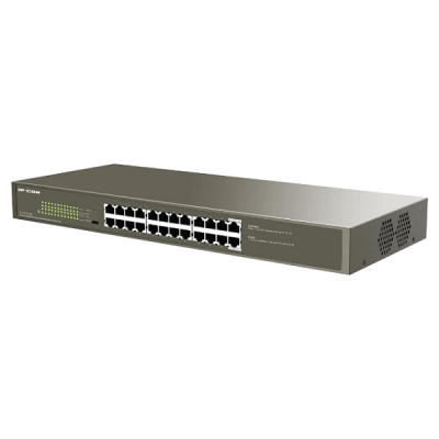 IP-COM G1124P-24-250W Rack mountable Gigabit unmanaged switch 24 Port RJ45 standard IEEE 802.3af/at PoE ports, PoE power output 30w/port, PoE budget 225W, 6KV Lightning Protection, Hardware DIP switch for Isolate mode