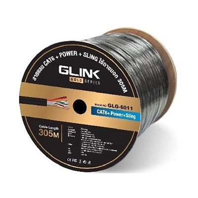 GLINK GLG6008 cat6E Gold series, Outdoor UTP PE w/Drop Wire Cable, Black Color, 305M/Roll in Box	
