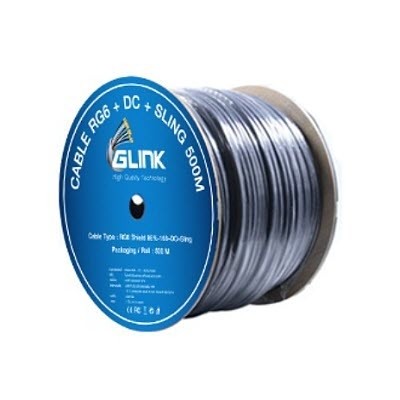 GLINK RG6 w/DC+Sling Black PVC Jacket, SLING 1.2mm, Copper, Shield 95%, STANDARD 500m./Roll