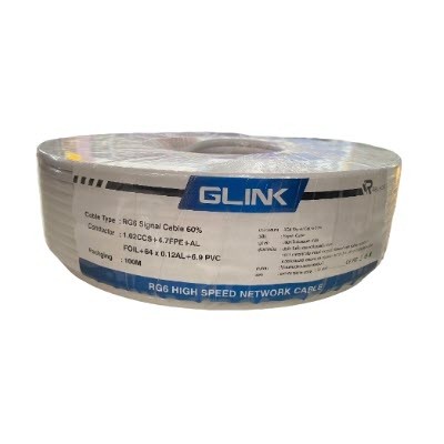 GLINK RG6 100m White signal cable, WHITE PVC Jacket, Insulation 4.7mm FPE Copper, Shield 60%, STANDARD  100m./Roll