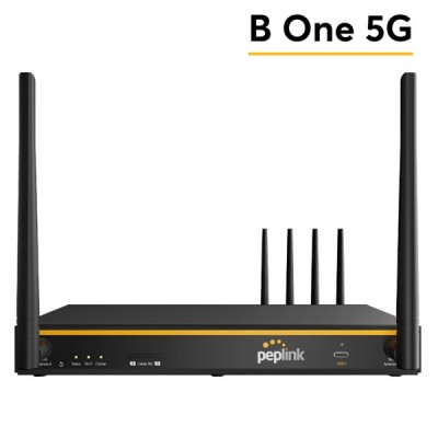 Peplink B One 5G (B-ONE-5GN-T-PRM) Built-in 5G/LTE Gateway, Dual-WAN VPN Router, 2 Gigabit WAN port and 4 Gigabit LAN port, WiFi-6 Dual-Band, Throughput 1Gbps, Load Balancing/VPN/Firewall/InControl2 Support