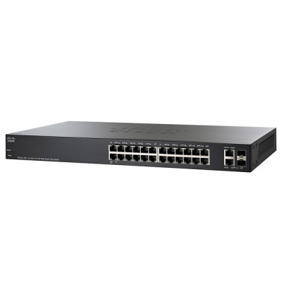 Cisco SF220-24P Switch PoE 24-Port 10/100 Smart Managed, 2-Port SFP Combo, Total Budget 180W, Spanning Tree/Link Aggregation/VLAN Support