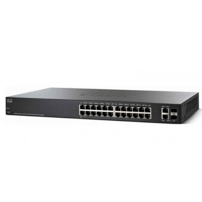Cisco SF250-24P Switch PoE 24-Port 10/100 Smart Managed, 2 Port Gigabit Ethernet combo + 2 Port SFP, Total Budget 185W, Spanning Tree/Link Aggregation/VLAN Support