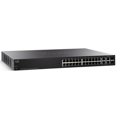 Cisco SF350-24MP Switch PoE 24-Port 10/100 L3 Managed, 2-Port Gigabit copper/SFP Combo and 2-Port SFP, Total Budget 375W, Static Routing/Spanning Tree/Link Aggregation/VLAN Support