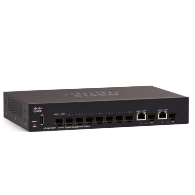 Cisco SG350-10SFP 10-Port Gigabit L3 Managed SFP Switch, 8 SFP Gigabit slots+ 2 Gigabit copper/SFP combo, Static Routing, VLAN Support