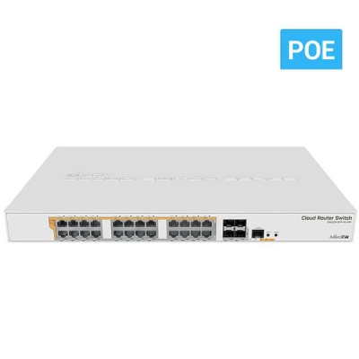 MikroTik CRS328-24P-4S+RM 24-Port Gigabit Ethernet + 4-Port SFP+ 10G Gigabit, PoE+ 802.3af/at + 26/53 VDC Passive, PoE Maximum Power 450W, 1U Rackmount