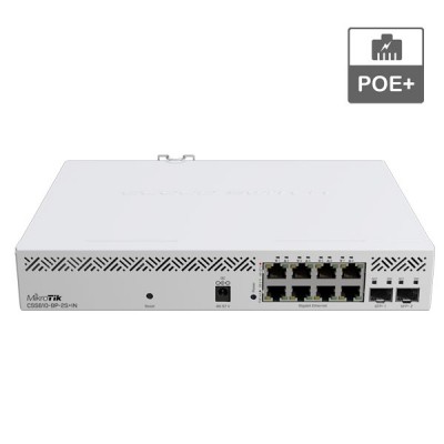 Mikrotik CCSS610-8P-2S+IN Cloud Smart PoE+ Switch 8-Port Gigabit Ethernet + 2-Port 10G SFP+, PoE+ 802.3af/at & Passive PoE (Total 140W), SwitchOS Lite + Rack-Mount kit (Included)