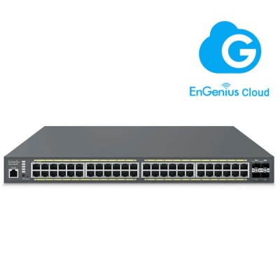 EnGenius ECS1552FP Cloud Managed 740W PoE 48Port Network Switch L2+ Switch with 4 SFP+ Uplink and Multiple Management Options for SMBs