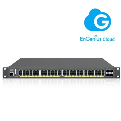 EnGenius ECS1552P Cloud Managed 48 Port Gigabit Layer 2+ Switch PoE+ with 4 SFP+ Ports, 802.3af/at PoE+ with 410W PoE budget, Rack-Mountable