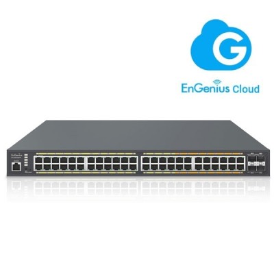 EnGenius ECS2552FP Cloud Managed 48-Port 740W Full PoE+ Multi-Gigabit 2.5 Gb Layer 2+ Switch with 4 x SFP+ Uplink Ports, Rack-Mountable Steel Case