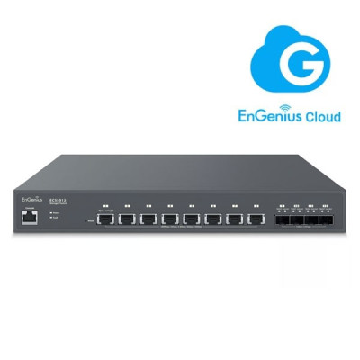 EnGenius ECS5512 Cloud Managed 8-Port 10 Gigabit Layer 2+ Aggregate Switch, with 4x 10G SFP+ Ports, Rack-Mountable