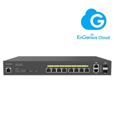 EnGenius ECS1112FP Cloud Managed 8-Port Gigabit 130W 802.3 at/af PoE+, Layer 2+ Switch with 4 Uplink Ports (2GbE + 2SFP)