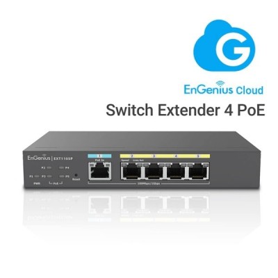 EnGenius EXT1105P 4-Port Gigabit PoE+ and 1-Port Gigabit PD PoE Cloud Managed Switch Extender, Total PoE Budget Up to 60w