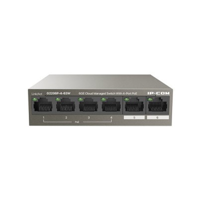 IP-COM G2206P-4-63W	Desktop Cloud Managed Switch 6GE With 4 Port Data and PoE, Power Budget 58w, ProFi Cloud Management