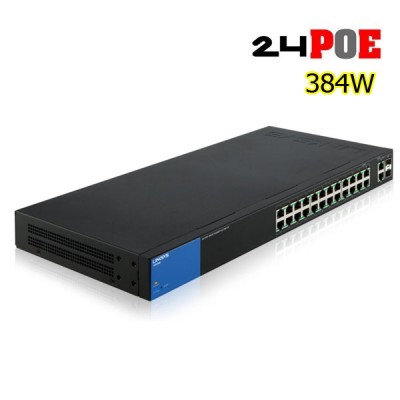 Linksys LGS326MP PoE+ Smart 24 Port Gigabit Network Switch + 2X Gigabit SFP/RJ45 Combo Ports Spanning Tree/Link Aggregation/VLAN, Total Budget 384W