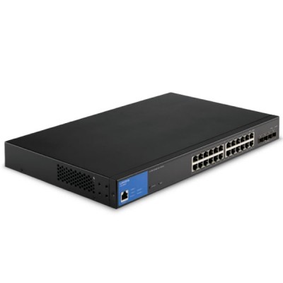 Linksys LGS328MPC 24-Port Managed Gigabit PoE+ (802.3af/at PoE+ Total 410W) Switch with 4 10G SFP+, TAA Compliant, Mountable Rack 1 U
