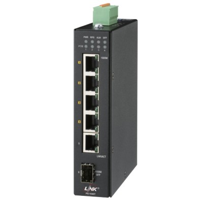 Link PS-1040T Industrial PoE+ Switch, 4-Port 10/100/1000Base-T PoE/PoE+ with 1-Port GE + 1-Port Gigabit SFP Uplink