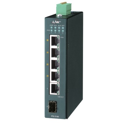Link PS-3140 Managed Industrial PoE+ Switch, 4-Port 10/100/1000Base-T PoE/PoE+ with 1-Port GE + 1-Port Gigabit SFP Uplink