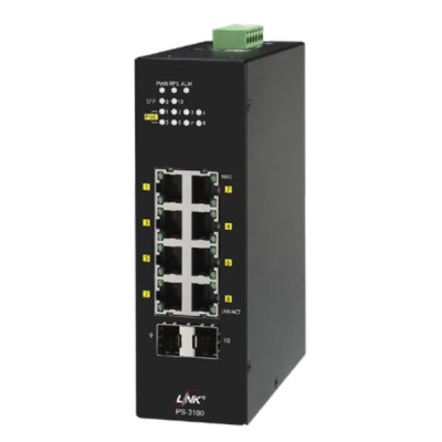Link PS-3180 Managed Industrial PoE+ Switch, 8-Port 10/100/1000Base-T PoE/PoE+ with 2-Port Gigabit SFP Uplink  มี AC Power 48V  160W ไปด้วยในกล่อง
