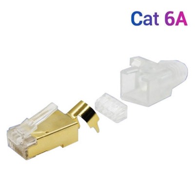 Link US-1070SG Shield CAT 6A RJ45 PLUG, (UTP / Gold Shield, Hybrid w/Plug Boot, Gold / Transparent