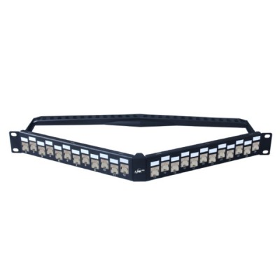 Link US-3224TFAS CAT 6A ANGLE PATCH PANEL 24 PORT, Auto Shutter 