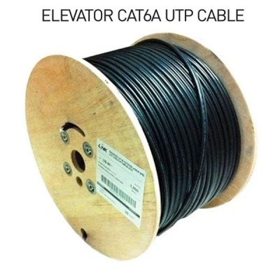 Link US-9306A Elevator CAT 6A UTP Indoor Cable W / 2 Steel Wire (Traveling Cable), 24AWG Solid Bare Copper, Black Color, 305 M./Roll