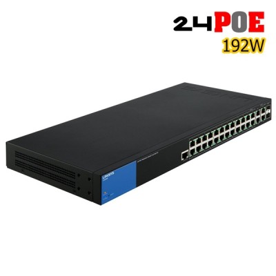 Linksys LGS528P Switch PoE 24-Port Gigabit L3 Managed + 2 Port Gigabit Ethernet + 2 Port Gigabit SFP/RJ45 Combo, Total Budget 192W, Metal Enclosure