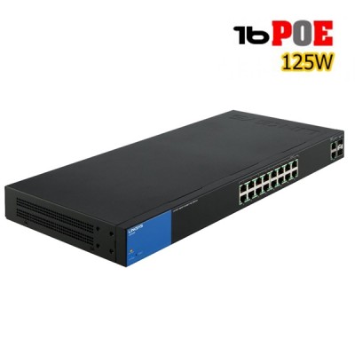 Linksys LGS318P Switch PoE 16-Port Gigabit Smart Management 2-Port SFP/RJ45 Combo, Total Budget 125W, Spanning Tree/Link Aggregation/VLAN Support