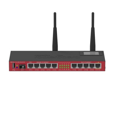 MikroTik RB2011UiAS-2HnD-IN Wireless Router 2.4GHz, 5-Port Gigabit Ethernet, SFP cage, LCD Status, PoE output on Eth10, RouterOS L5