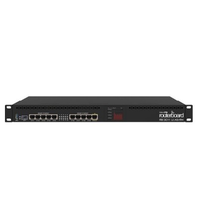 MikroTik RB3011UiAS-RM Router 10-Port Gigabit Ethernet, USB 3.0, LCD Status, PoE out on port 10, CPU 2x1.4GHz, RAM 1GB, RouterOS L5