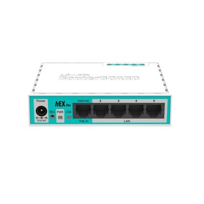 MikroTik RB750r2 (hEX lite) Router 5-Port 10/100Mbps, Small plastic case, CPU 850MHz, RAM 64MB RouterOS L4