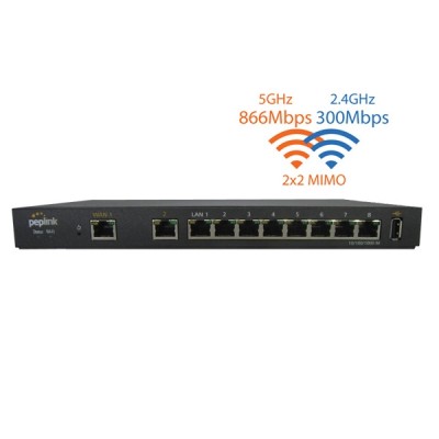 Peplink Balance One (BPL-ONE) Dual-WAN Router, 2 Gigabit WAN port and 8 Gigabit LAN port, 802.11n Wi-Fi, 600Mbps Throughput, Load Balancing/VPN/QoS Support