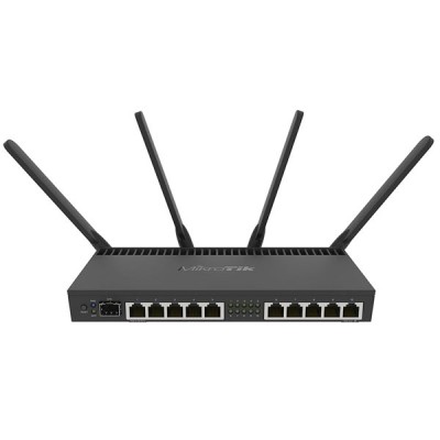MikroTik RB4011iGS+5HacQ2HnD-IN WiFi Router 10-Port Gigabit, 1-Port SFP+ 10Gbps, Quad-core 1.4Ghz CPU, 1GB RAM, Dual-band 2.4GHz / 5GHz 4x4 MIMO 802.11 ac Wireless and Desktop Case
