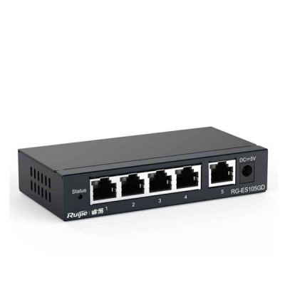 Reyee RG-ES105GD 5-Port Gigabit 10/100/1000 Mbps RJ45 Unmanaged Desktop Switch, Steel Case