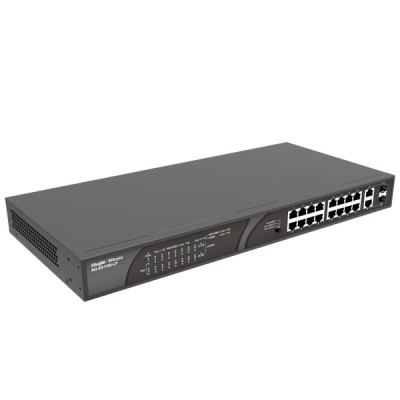 Reyee RG-ES118S-LP 16-Port 100Mbps + 2 x Gigabit Uplink Combo Port (RJ45/SFP), 16 of the ports support PoE/PoE+, Power Budget 120W, Unmanaged Switch, Rack‑mount