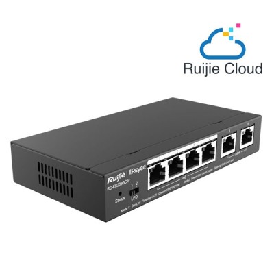 Reyee RG-ES206GC-P 6-Port Gigabit Smart Cloud Mananged PoE Switch, including  4 PoE/POE+ Ports, 54W PoE Power Budget, Desktop Steel Case