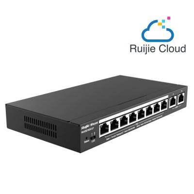 Reyee RG-ES210GC-LP 10-Port Gigabit Smart Cloud Mananged PoE Switch, including  8 PoE/POE+ Ports, 70W PoE Power Budget, Desktop Steel Case