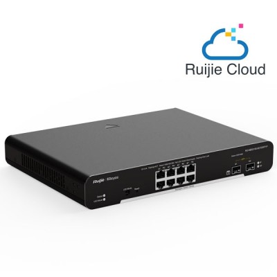 Reyee RG-NBS3100-8GT2SFP-P 8-Port Gigabit L2  Cloud Managed POE Switch, 8 POE/POE+ Ports, +2 SFP Gigabit Slots, 125W PoE Power Budget, Desktop Steel Case