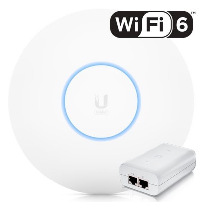 Ubiquiti Set U6-LR+U-POE-at, UniFi Long-Range (U6-LR) Wi-Fi 6 (802.11ax) Access Point Dual-Band + U-POE-at 48VDC @ 0.65A 30W  802.3at devices.