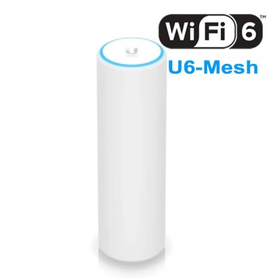 UBiQUiTi UniFi 6 Mesh (U6-Mesh) Indoor/Outdoor, WiFi 6 (AX) 5.3 Gbps with its 5 GHz (4x4 MU-MIMO and OFDMA) 4.8 Gbps, 2.4 GHz (2x2 MIMO) 573.5 Mbps., 802.3af PoE, 48V-0.32A PoE adapter (included)