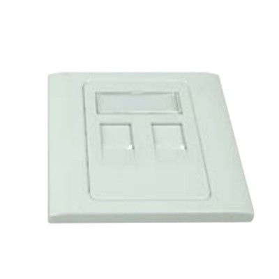 Link US-2332SQ Shiny White Shutter Exclusive Square Face Plate, 2 Port With Label