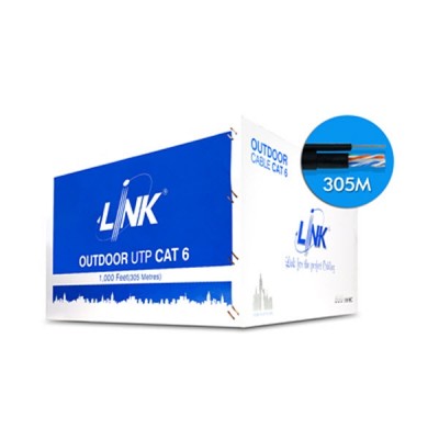 Link US-9106MD CAT6 UTP, PE Outdoor Cable, w/Drop Wire (Double Jacket), Bandwidth 600MHz, 23AWG Solid Bare Copper, Black Color, 305 M./Reel in Box